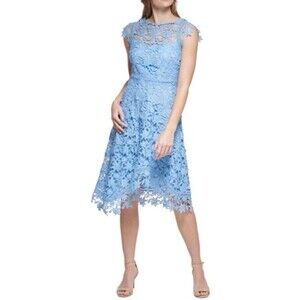 Eliza J Dress Womens 8 Light Blue Lace Asymmetric Hem Cocktail Formal #842